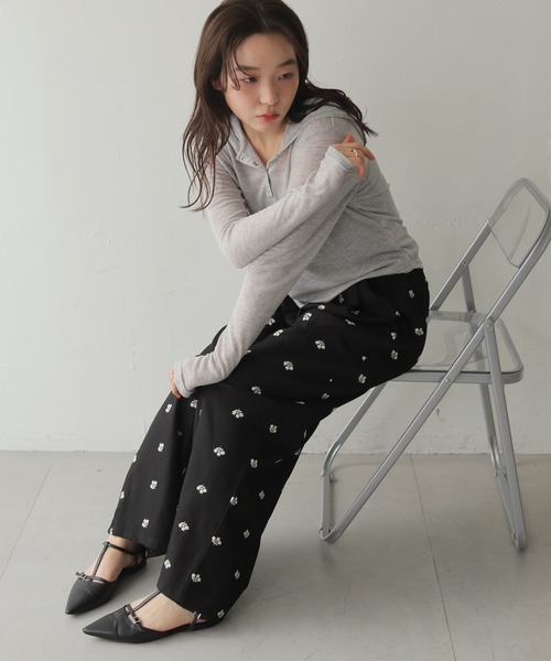 cheriella スラックス パンツ 「cheriella」フラワー刺繍スラックス