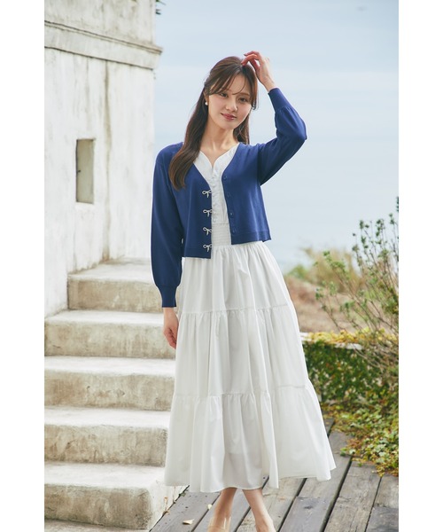 センソユニコt.b オフホワイトカーディガン tocco closet（トッコ クローゼット） カーディガン リボンビジュー釦