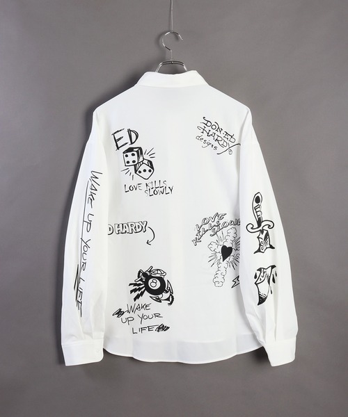 「Ed Hardy」 長袖シャツ L ブラック メンズ_画像8