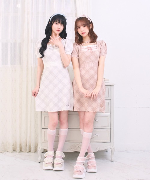 LAFARY（ラファリー） ワンピース 半袖 レイヤードチェックニット 