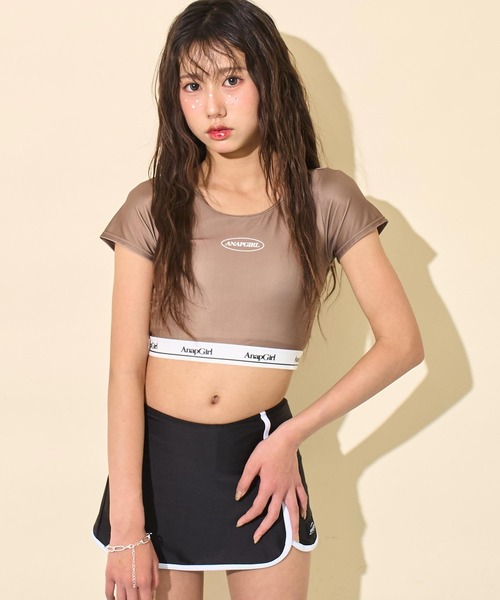 ANAP GiRL（アナップガール） 水着 ギンガム 無地ロゴ 半袖 タンキニ