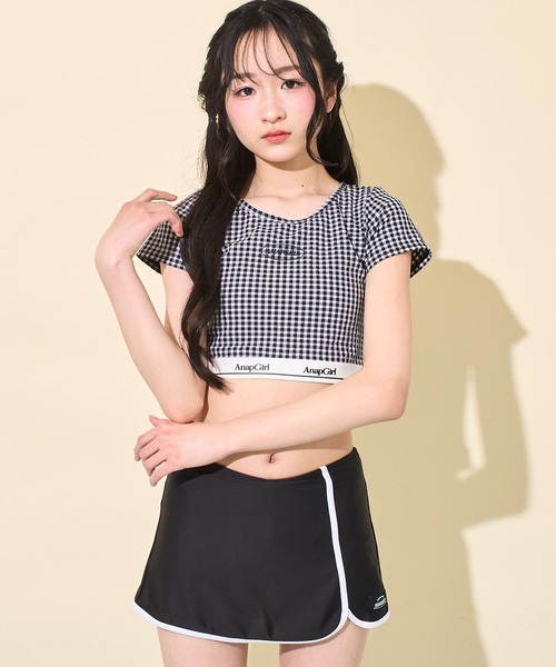 ANAP GiRL（アナップガール） 水着 ギンガム 無地ロゴ 半袖 タンキニ