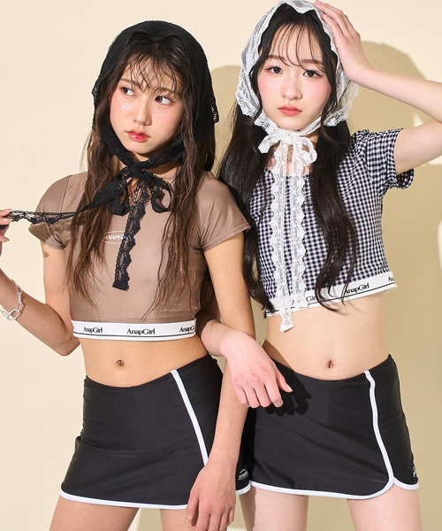 ANAP GiRL（アナップガール） 水着 ギンガム 無地ロゴ 半袖 タンキニ
