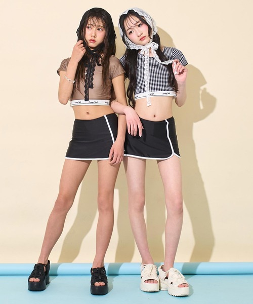 ANAP GiRL（アナップガール） 水着 ギンガム 無地ロゴ 半袖 タンキニ