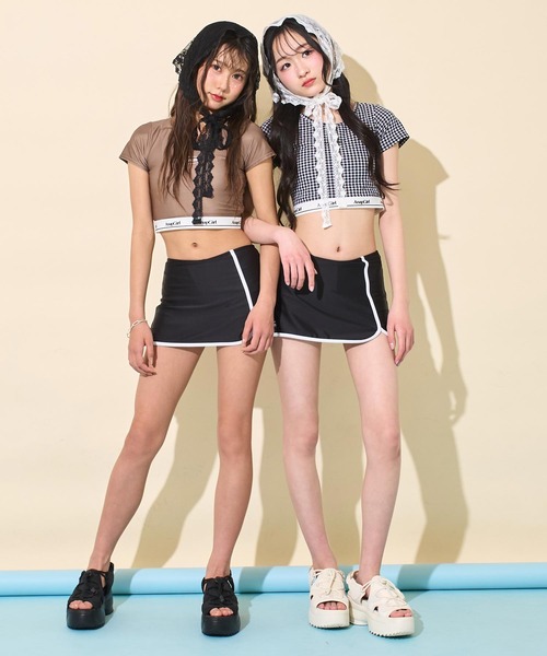 ANAP GiRL（アナップガール） 水着 ギンガム 無地ロゴ 半袖 タンキニ