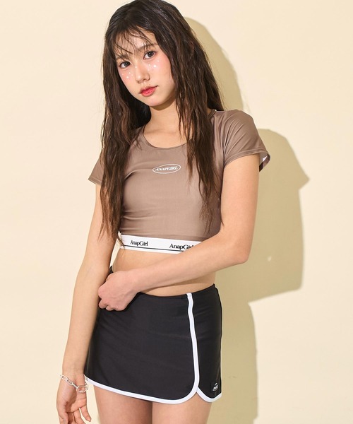 ANAP GiRL（アナップガール） 水着 ギンガム 無地ロゴ 半袖 タンキニ
