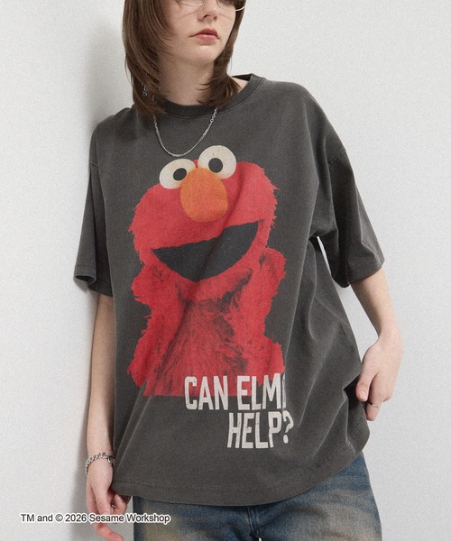 ダメージ加工破れデザインヴィンテージ高街半袖Tシャツルーズシルエット ストリート SESAME STREET（セサミストリート） tシャツ 半袖 「Exclusive