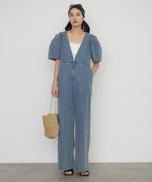 ラウンジドレス　デニムオールインワン Loungedress（ラウンジドレス） オールインワン デニムパフ
