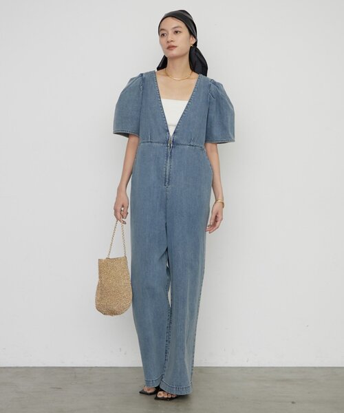 LOUNGEDRESS ラウンジドレス デニムオールインワン Loungedress（ラウンジドレス） オールインワン デニムパフ
