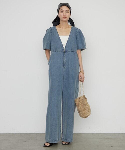 ラウンジドレス　デニムオールインワン Loungedress（ラウンジドレス） オールインワン デニムパフ