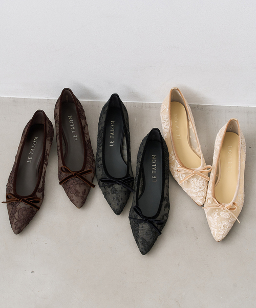 美品 tao ギャルソン 装飾 フラワー フラット パンプス バレエシューズ FLAT（フラット） バレエシューズ パンプス ポインテッドシアーレース