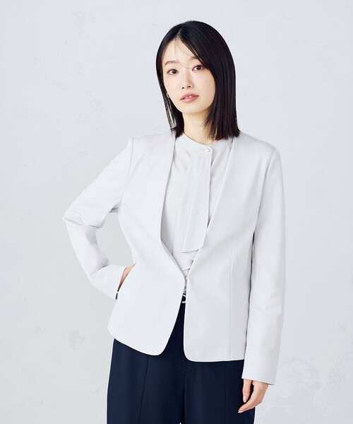 「COMME CA ISM」 ノーカラージャケット X-SMALL ライトグレー レディース_画像7