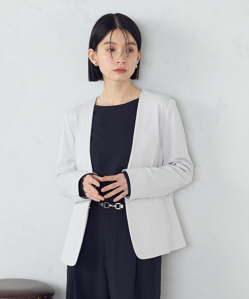「COMME CA ISM」 ノーカラージャケット X-SMALL ライトグレー レディース_画像8