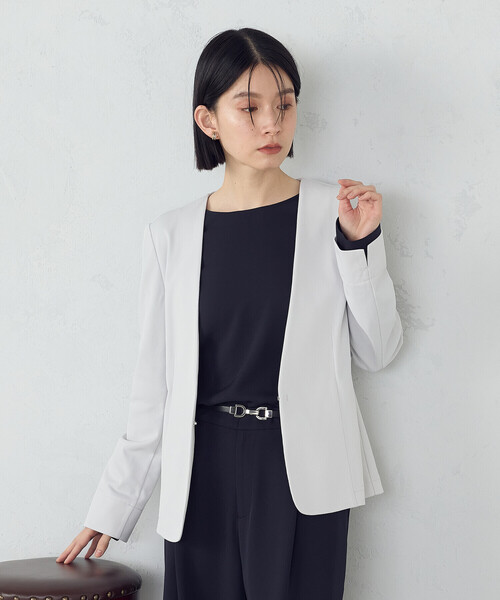 「COMME CA ISM」 ノーカラージャケット X-SMALL ライトグレー レディース_画像9