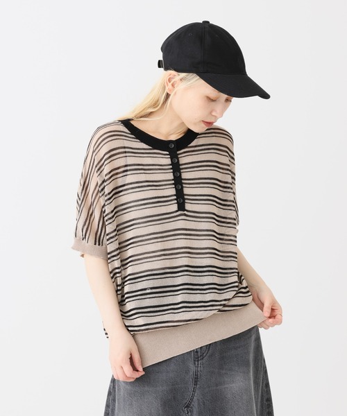 tシャツ 半袖 シアーニットヘンリープルオーバー レディース | ハートマーケット | 04