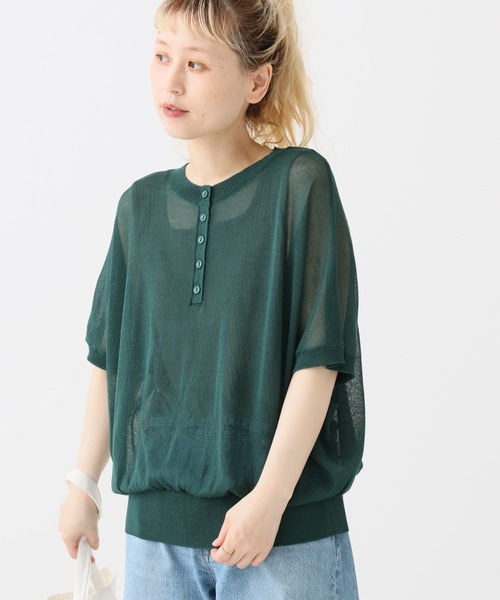 tシャツ 半袖 シアーニットヘンリープルオーバー レディース | ハートマーケット