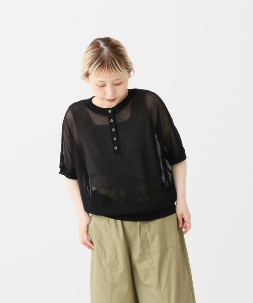 tシャツ 半袖 シアーニットヘンリープルオーバー レディース | ハートマーケット | 24