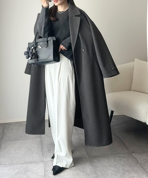 レディース ダブルチェスターロングコート チャコールグレー Lサイズ JOSE MOON コート チェスターコート CLASSIC DUBLE COAT