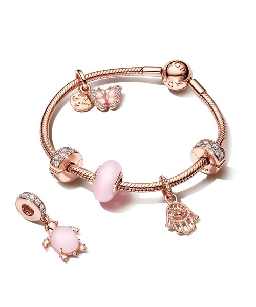 Pandora　ピンク系チャームブレスレット Amazon | (パンドラ) PANDORA ブレイド ダブルレザーチャーム