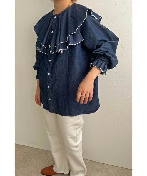 palm RICHE シャツ ブラウス 前後2way デニムフリルブラウス