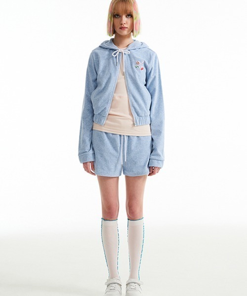 KIRSH チェリー クロップ テリー フード ジップアップ スカイ パーカー KIRSH CHERRY CROP TERRY HOOD ZIP UP/キルシー