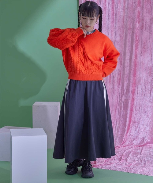 ニット セーター アシンメトリー切替ケーブルニット レディース miette ニット セーター アシンメトリー切替ケーブルニット