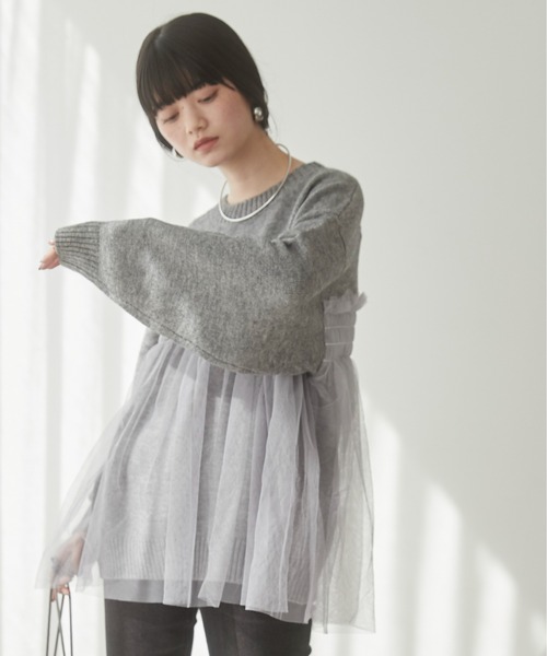 ANGIE ニット セーター チュール ドッキングニット レディース