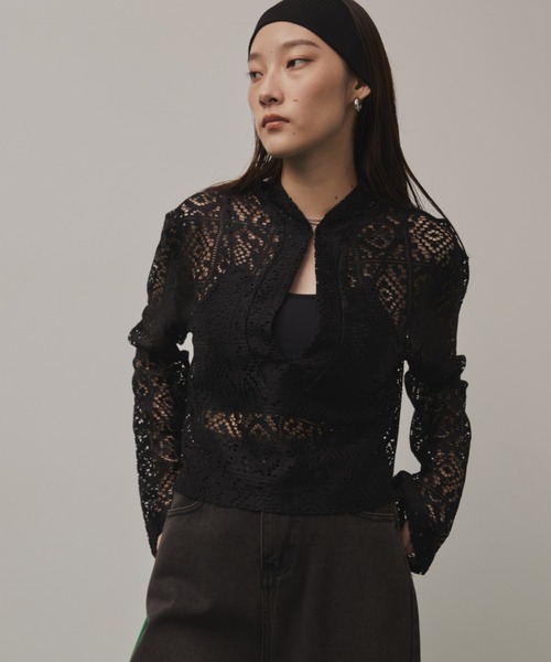 Solace シャツ ブラウス パネルレースカンフーブラウス レディース