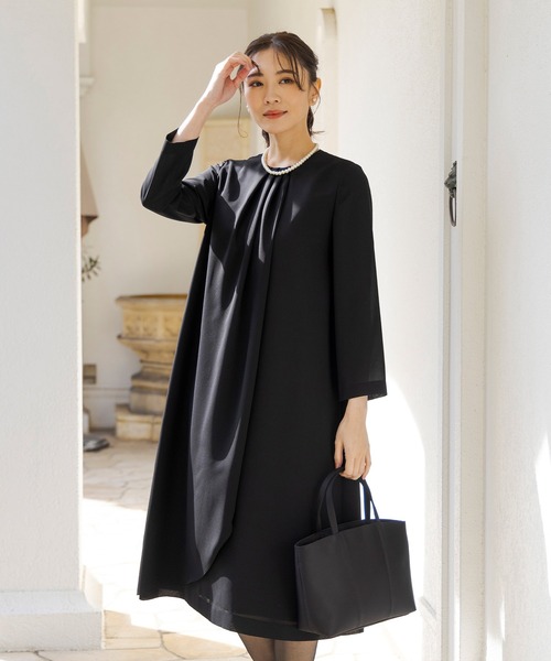 CARETTE ワンピース アシンメトリーのフォーマルブラックドレス