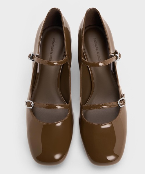 高品質 CHARLES ＆ KEITH パンプス ダブルストラップブロックヒール 靴