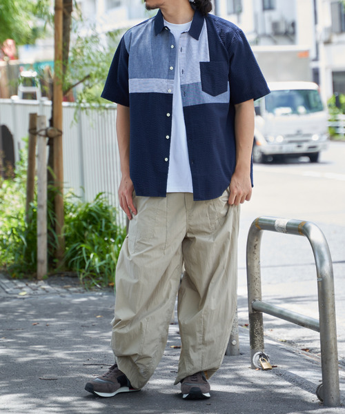 ikka（イッカ） シャツ 半袖 サッカーブロックス切り替えシャツ メンズ