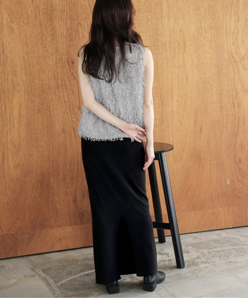 タンクトップ ノースリーブ フェザーフリンジトップス レディース