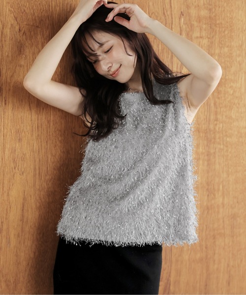 タンクトップ ノースリーブ フェザーフリンジトップス レディース