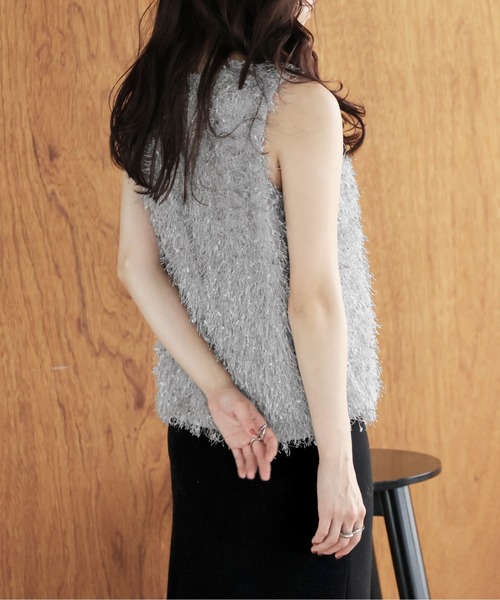 タンクトップ ノースリーブ フェザーフリンジトップス レディース