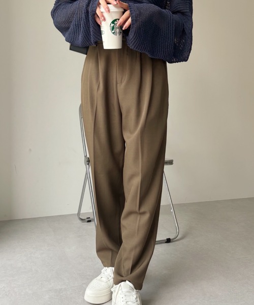 スラックス パンツ 「Eclat one」 ハイウエスト タック