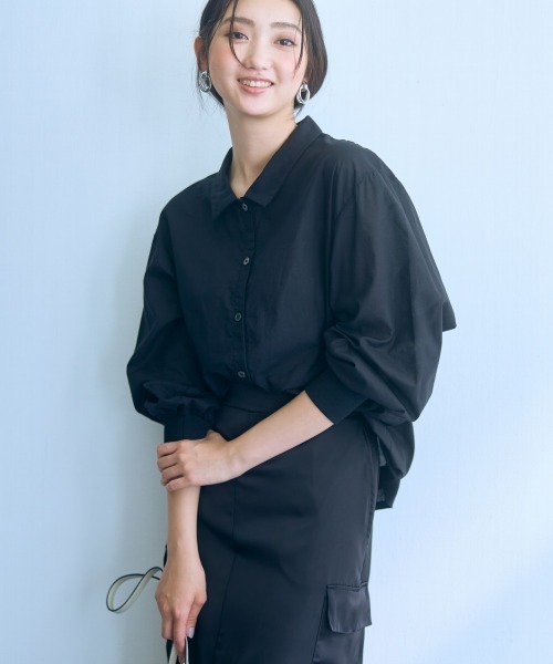ブラウス シャツ 高身長　袖リブ切替シャツ（トールサイズ）Essenave レディース