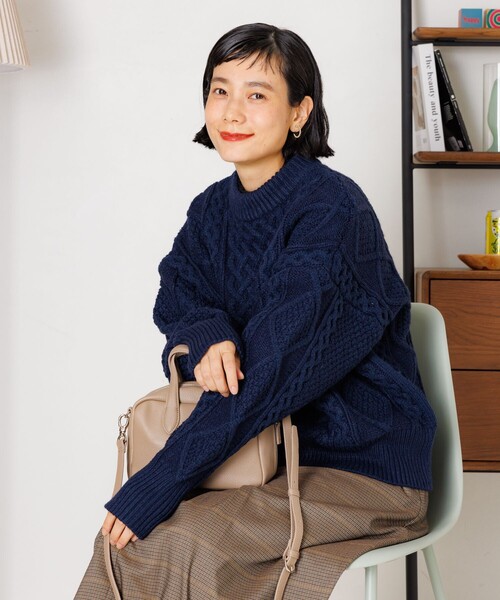 ニット セーター 「WEB限定」カラー クルーネックニット「手洗い可能」 レディース FREAK'S STORE ニット セーター ミックスケーブル クルーネック