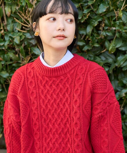 ニット セーター ケーブルミックスニット レディース FREAK'S STORE ニット セーター ミックスケーブル クルーネック