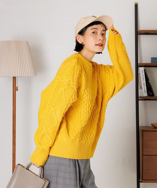 ニット セーター クルーネックミックスケーブルニット レディース FREAK'S STORE ニット セーター ミックスケーブル クルーネック