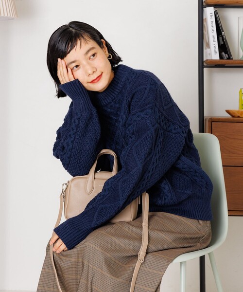 FREAK'S STORE ニット セーター ミックスケーブル クルーネック
