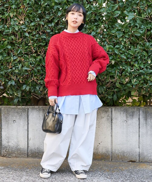 ニット セーター ケーブルミックスニット レディース FREAK'S STORE ニット セーター ミックスケーブル クルーネック
