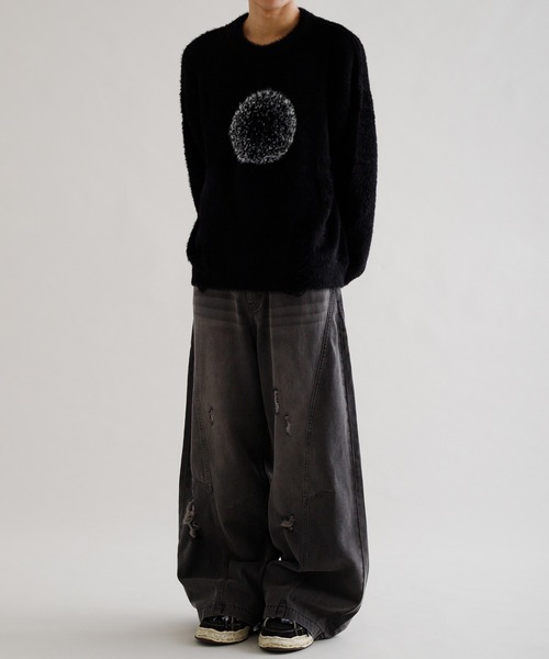 セーター ニット 「EPNK」Damage logo shaggy knit / ダメージロゴ
