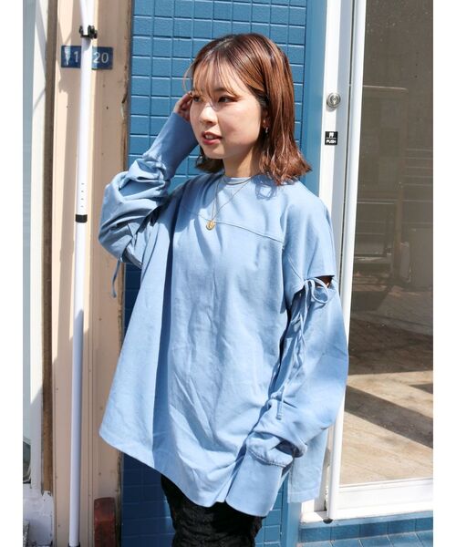 tシャツ スリットデザインロングスリーブTee レディース