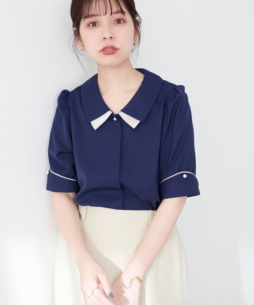 natural couture ブラウス シャツ 「WEB限定」osono配色重ね衿三角