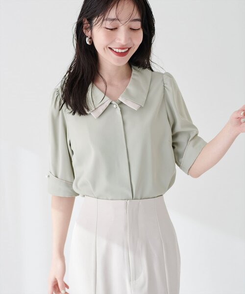 natural couture ブラウス シャツ 「WEB限定」osono配色重ね衿三角