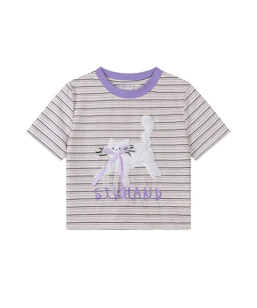 tシャツ 「HOOK」for girls 3DネコワッペンボーダーTシャツ