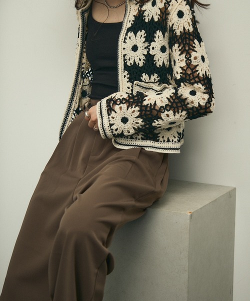 カーディガン クロシェニットカーディガン レディース カーディガン Crochet Knit Cardigan / クロシェニット