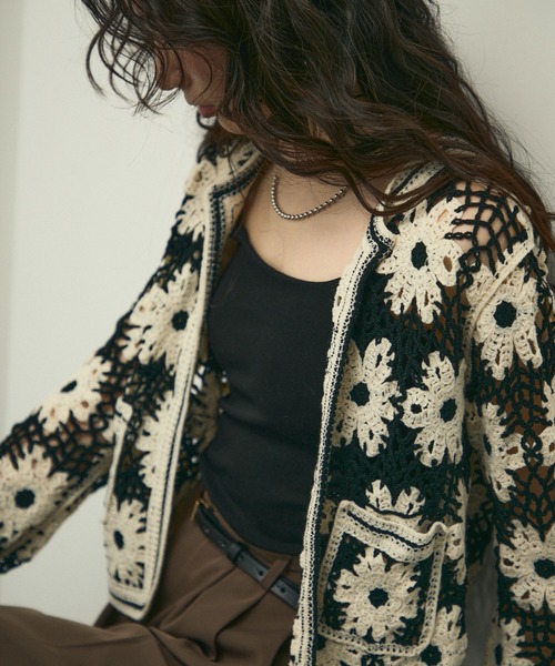 カーディガン クロシェニットカーディガン レディース カーディガン Crochet Knit Cardigan / クロシェニット
