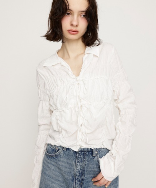 SLY ブラウス シャツ SHIRRING SKIPPER RIBBON SH シャーリング