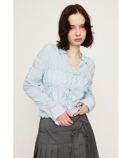 SLY ブラウス シャツ SHIRRING SKIPPER RIBBON SH シャーリング